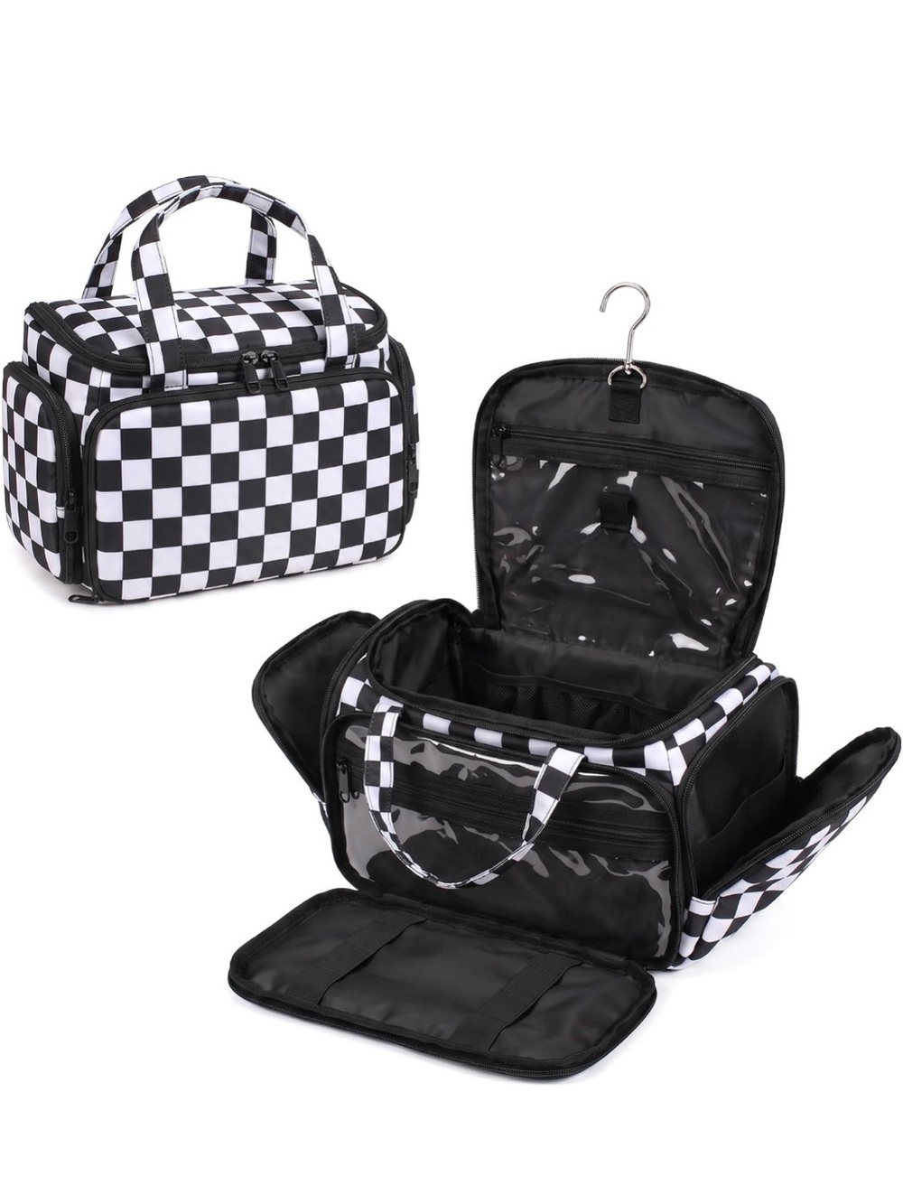 Brand New Black & White Checkered Travel Toiletry makeup Bag for women